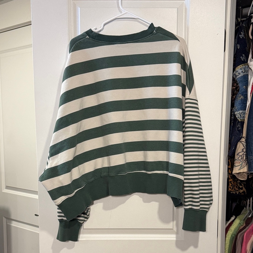 Nike Women's Striped Crew Neck Sweater - Green and White - Picture 4 of 4